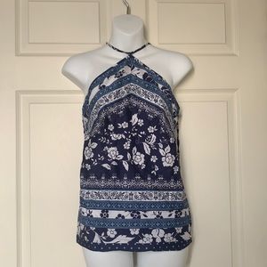 Ann Taylor Loft 100% Cotton Navy-Azure-White Halter Top